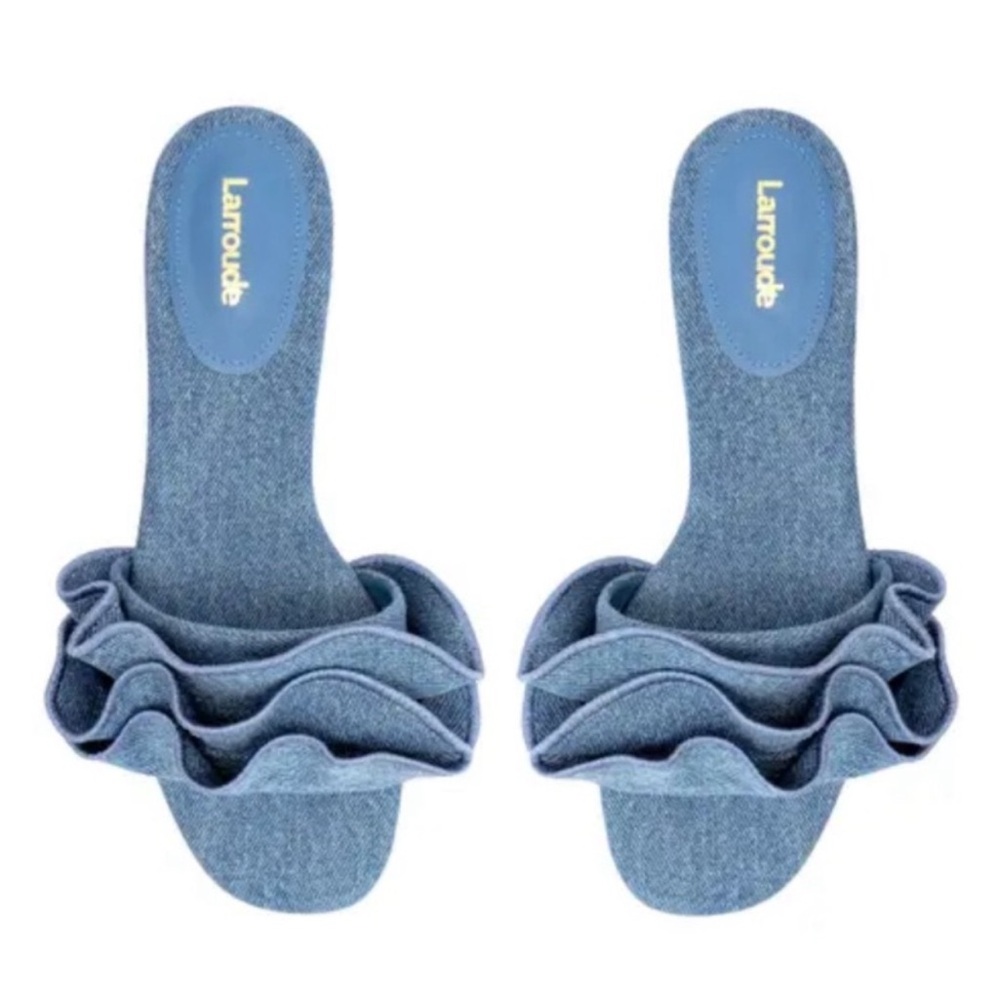LARROUDÉ Ivy Ruffle Flat Mule In blue
